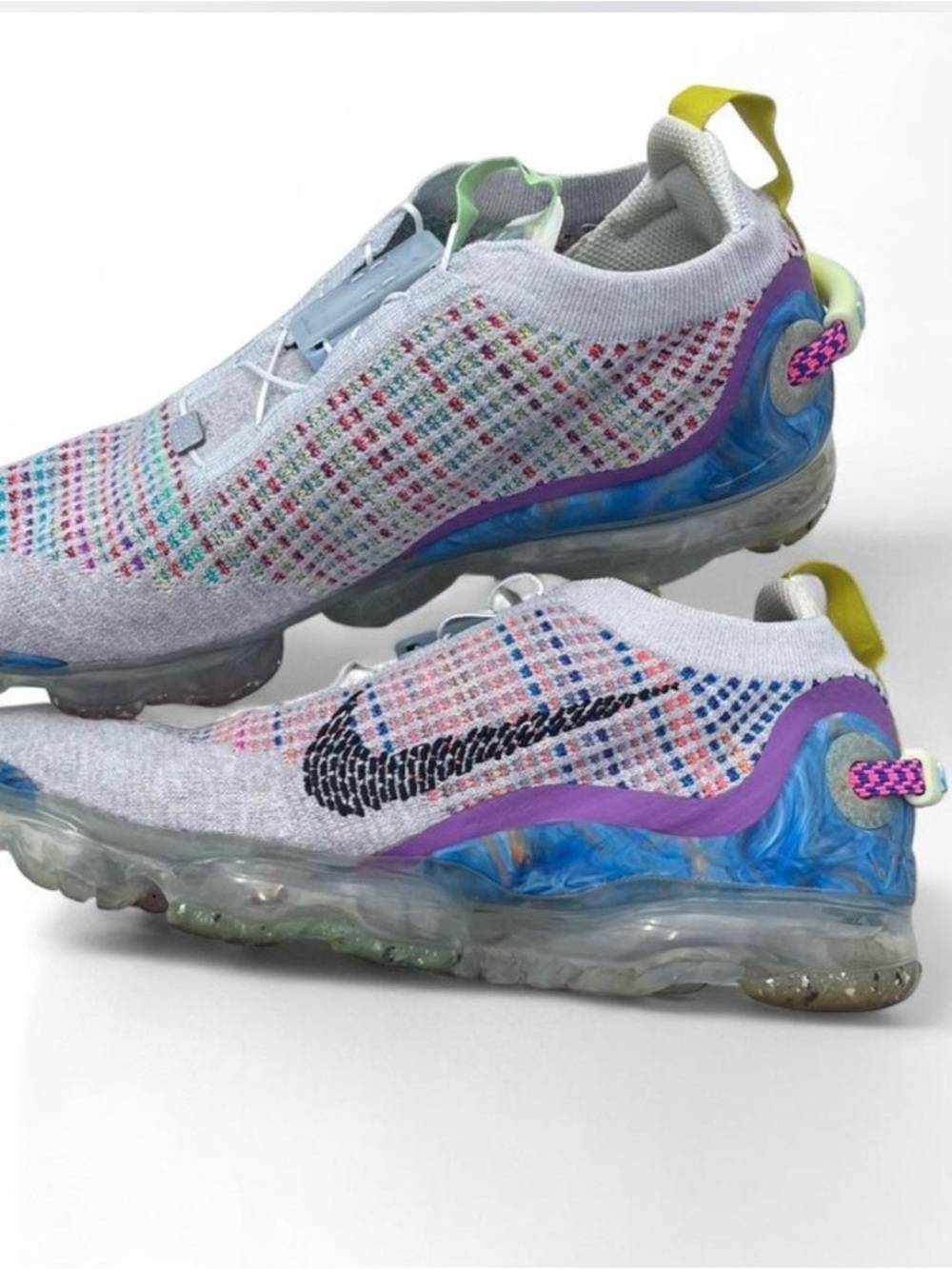 Nike Slip-On Flyknit Sneakers - White with Blue, Purple & Yellow Accents
